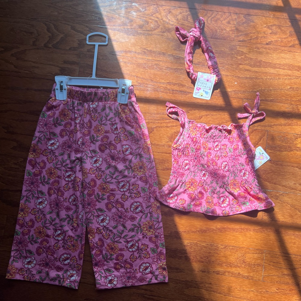 btween Pink Floral Smocked Tank & Headband Set